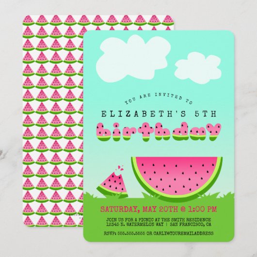 Pâque Rose Anniversaire Pique-Nique Invitation (Devant / Derrière)