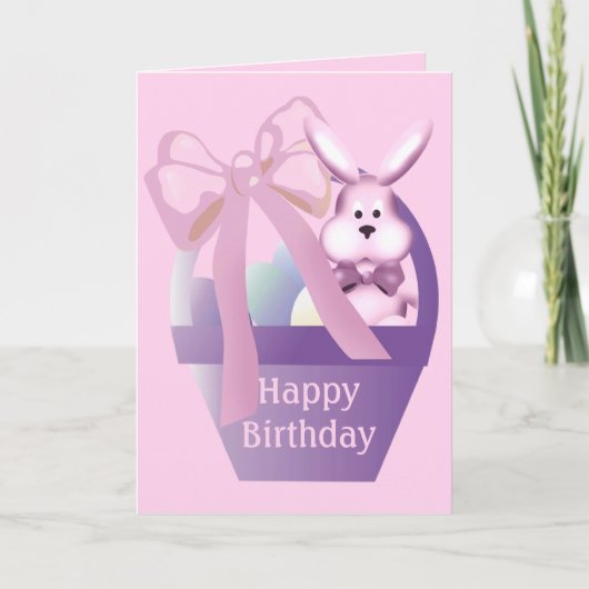 Pâques Anniversaire Panier fille Bunny Carte de vo (Devant)