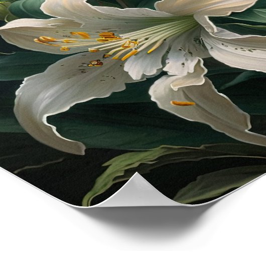 Pâques Blanches Lily Fleurs Art Imprimer Poster (Coin)