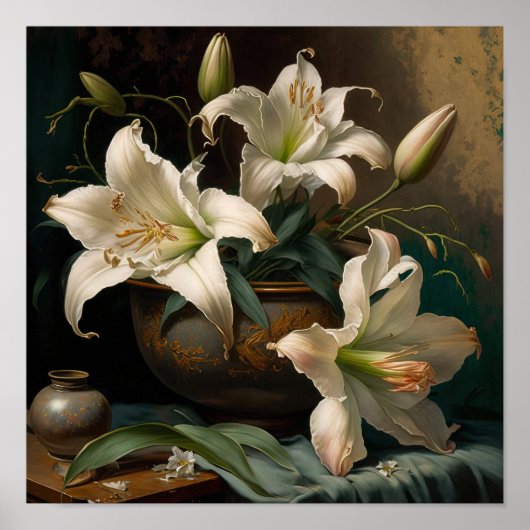 Pâques Blanches Lys Fleur Art Imprimer Poster (Devant)