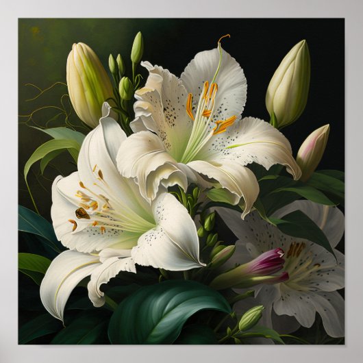 Pâques Blanches Lys Fleur Art Imprimer Poster (Devant)