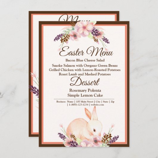 Pâques Bunny Peach Floral Menu (Devant / Derrière)