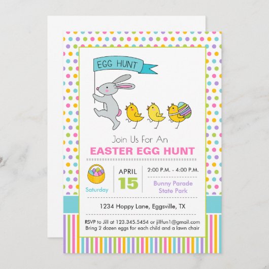 Pâques Chasse aux Oeufs Invitation Parade lapin (Devant / Derrière)