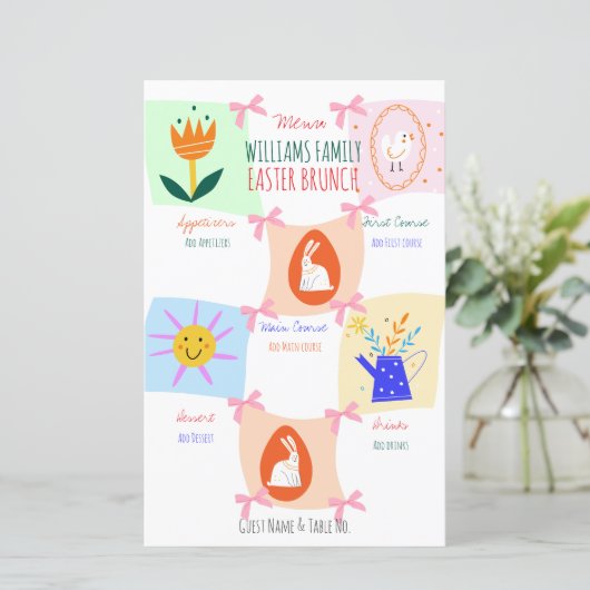 Pâques Chasse aux oeufs Wavy Checkerboard Menu Bru (Debout devant)