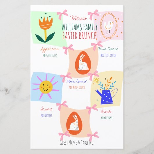 Pâques Chasse aux oeufs Wavy Checkerboard Menu Bru (Devant)