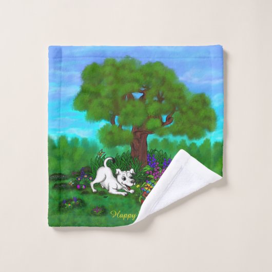 Pâques - Chiot Capo et Papillon (Gant de toilette)