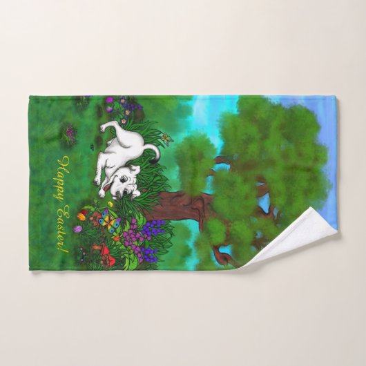 Pâques - Chiot Capo et Papillon (Serviette à main)