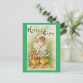 Pâques Fille Avec Poussins Carte Postale (Debout devant)