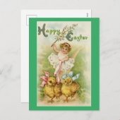Pâques Fille Avec Poussins Carte Postale (Devant / Derrière)