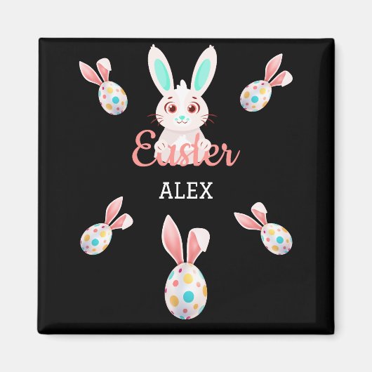 "PÂQUES" MAGNET BUNNY AVEC OEUFS ET NOM SPECKLED. (Devant)
