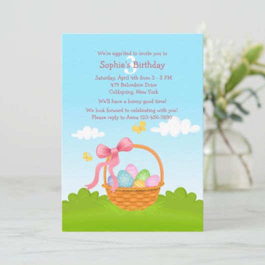 Pâques Panier Invitation Anniversaire (Debout devant)