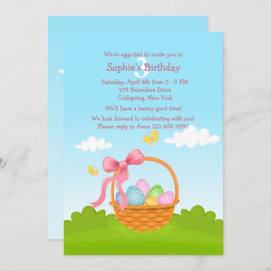 Pâques Panier Invitation Anniversaire (Devant / Derrière)