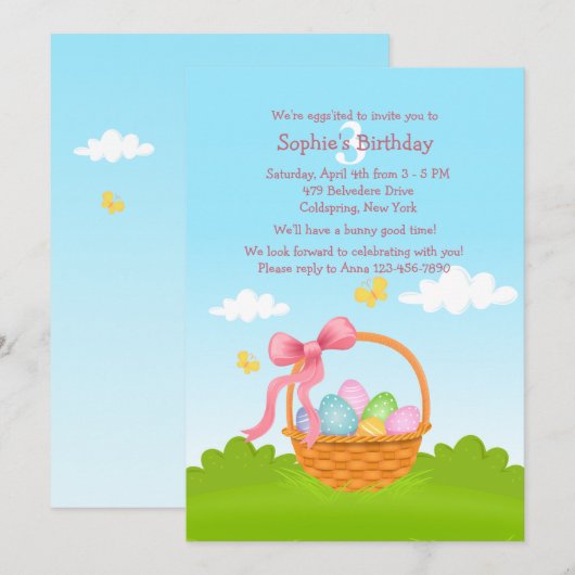 Pâques Panier Invitation Anniversaire (Devant / Derrière)