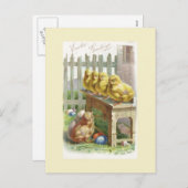 Pâques - Poussins, Oeufs & Banc - Carte Postale An (Devant / Derrière)