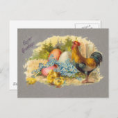 Pâques - poussins, oeufs et coq - carte postale (Devant / Derrière)