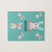"PÂQUES" PUZZLE BUNNY AVEC OEUFS ET NOM SPECKLED. (Horizontal)