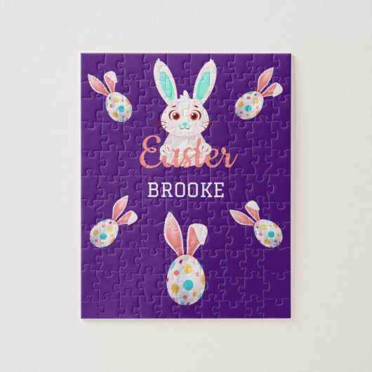 "PÂQUES" PUZZLE BUNNY AVEC OEUFS ET NOM SPECKLED. (Vertical)