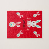 "PÂQUES" PUZZLE BUNNY AVEC OEUFS ET NOM SPECKLED. (Horizontal)