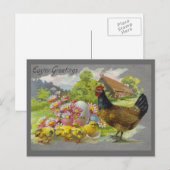 Pâques Vintage Hen, Poussins & Fleurs Roses Carte  (Devant / Derrière)