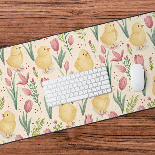 Pâques vintage poussins jaunes mignons tulipes rou