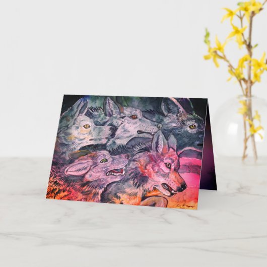 Paquet de loups à l'aquarelle Carte (Fleur jaune)