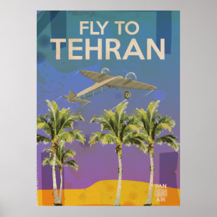 Par Avion Pour Téhéran Affiche de voyage vintage