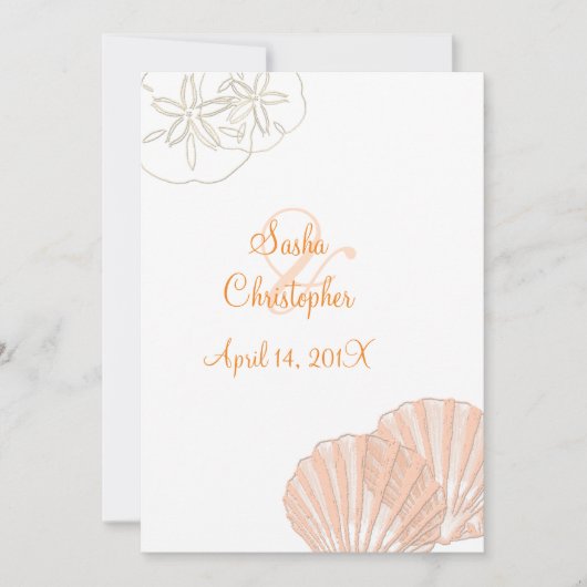 Par la mer/rose+orange/ Mariages Invitations (Devant)