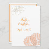 Par la mer/rose+orange/ Mariages Invitations (Devant / Derrière)