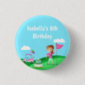 Par-T-shirt Chibi Girl Verjaardag Golffeest Ronde Button 3,2 Cm (Voorkant)