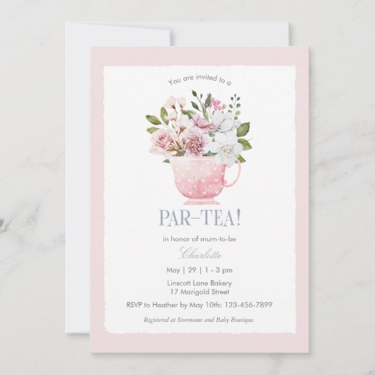 PAR-TEA Baby shower rose Invitation (Devant)