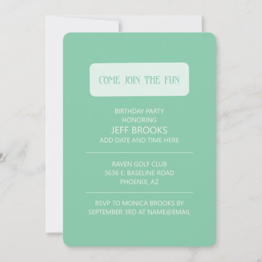 Par-Tee Thème de golf Anniversaire Invitation (Dos)