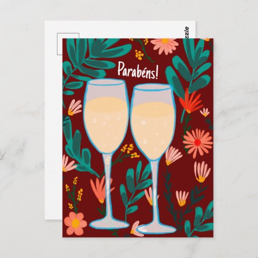 Parabens Mousserende Wijn Champagne Bloemig Gefeli Briefkaart (Voorkant / Achterkant)