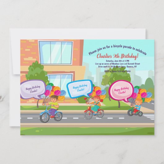 Parade à vélo Anniversaire Fête Invitation (Devant)