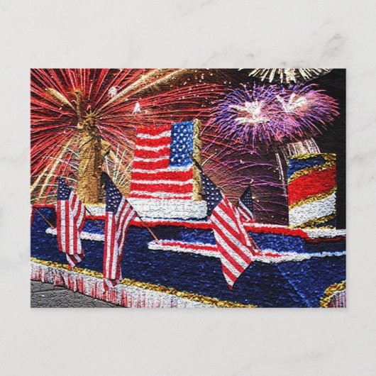 Parade with Statue of Liberty Float and Flag Briefkaart (Voorkant)