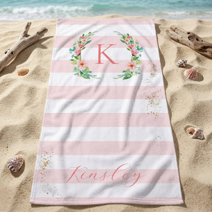 Paradijs Bloemen en Strepen Monogram Strandlaken
