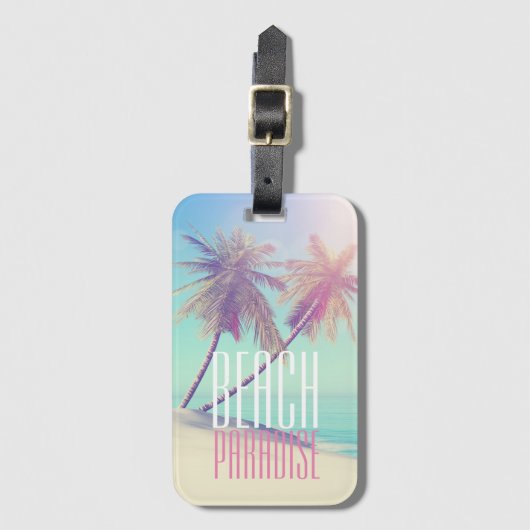 Paradijs Retro Pastel Strand Palmboom Bagagelabel (Voorkant (verticaal))
