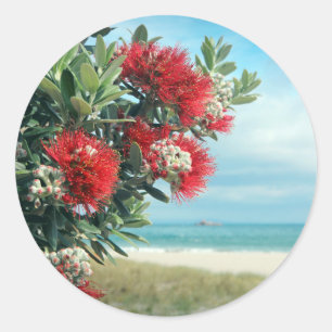 Paradijselijk strand Nieuw-Zeelandse zomer Ronde Sticker