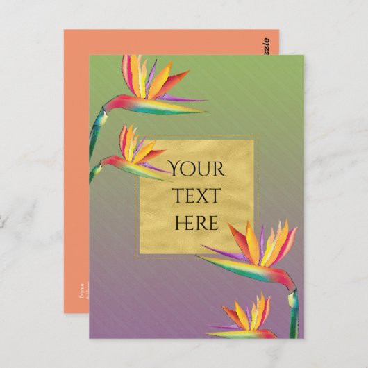 Paradijsvogel Goud Paarse Groene Bloemen Bruiloft Briefkaart (Voorkant / Achterkant)