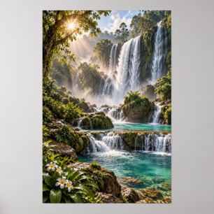 Paradis de la Cascade Tropicale Art Mural de Jungl
