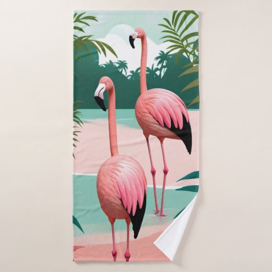 Paradis du Flamant rose tropical (Serviette de bain)