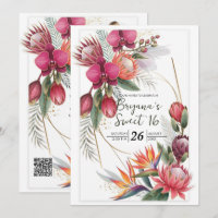Paradis floral tropical Invitations de mariage or