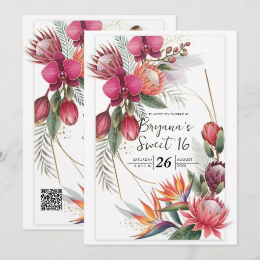 Paradis floral tropical Invitations de mariage or (Devant / Derrière)