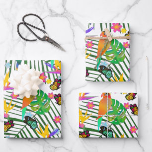 Paradis tropical Palm Green Feuilles Floral Birds