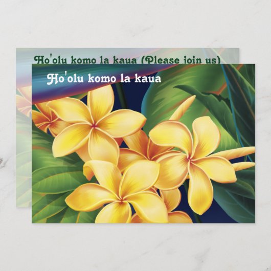 Paradis tropical Plumeria Luau Invitations (Devant / Derrière)