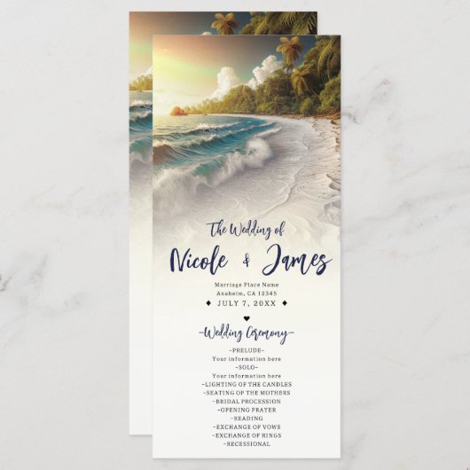 Paradise Beach Sunset Coastal Wedding Programme (Devant / Derrière)
