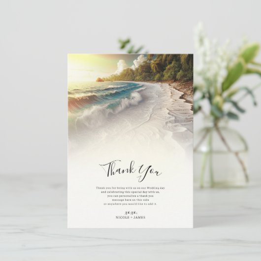 Paradise Beach Sunset Kustbruiloft Dank u Kaart (Staand voorkant)