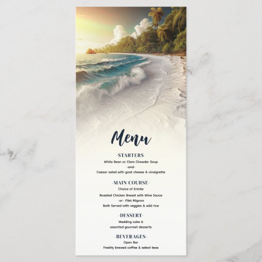 Paradise Beach Sunset Rustic Coastal Menu Mariage (Devant)