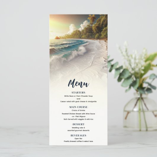 Paradise Beach Sunset Rustieke Kustbruiloft Menu (Staand voorkant)