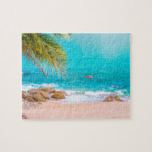 Paradise Beach Sunset with Palm Trees Legpuzzel