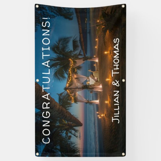 Paradise bestemming - bruiloft spandoek (Verticaal)